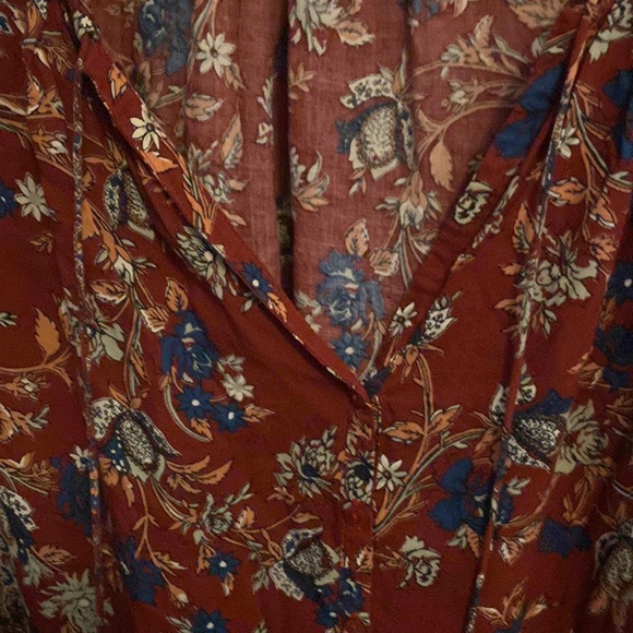 LUCKY BRAND Floral Self-Tie Cuff Floral Boho Chic Henley Peasant Blouse Medium - Picture 4 of 11